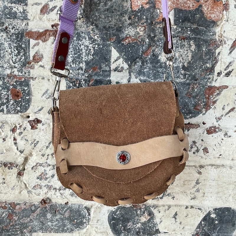 Handmade Suede & Leather Bag - Lavender strap
