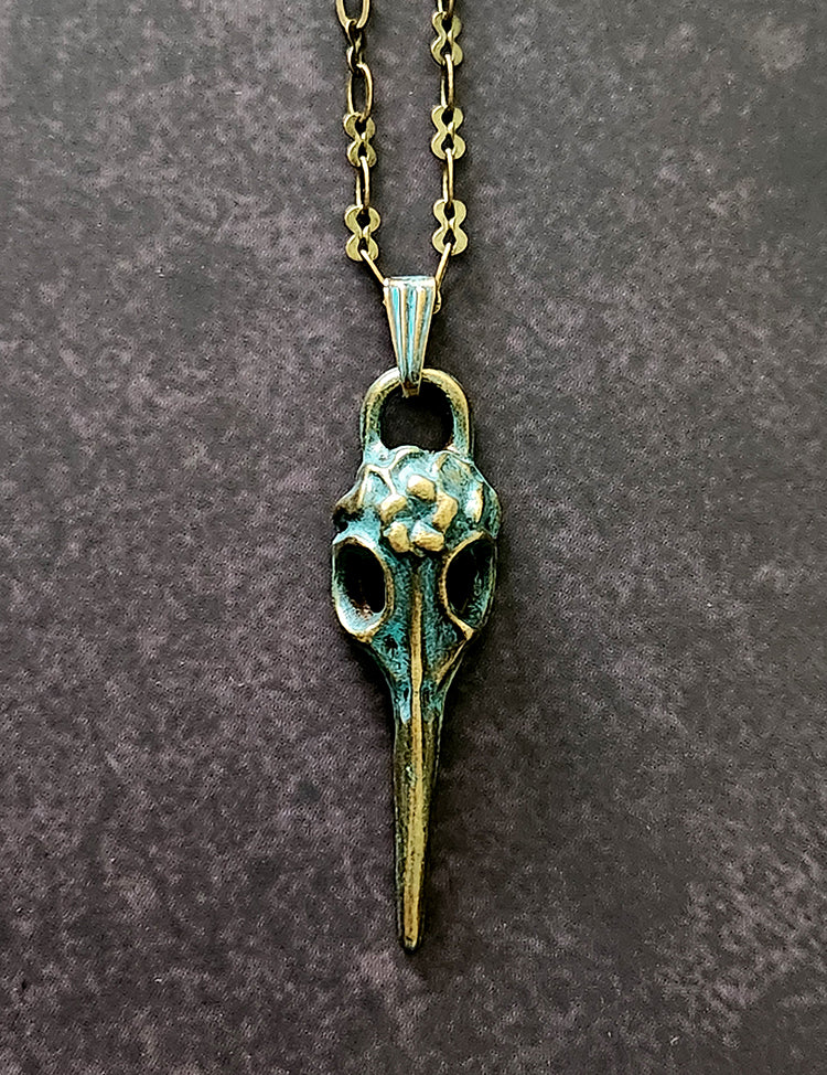 Necklace - Flower Skull - Verdigris