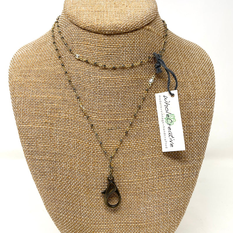 Pendant Chain - Gunmetal Pyrite | Clear Crystal