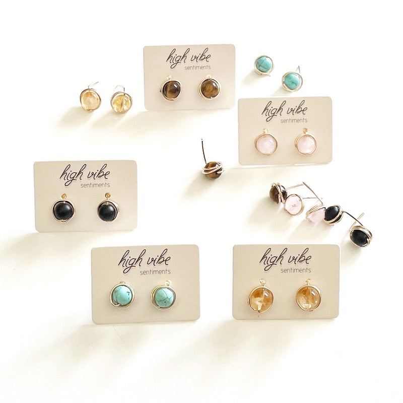 Studs - Wire Wrapped Gem - Stainless