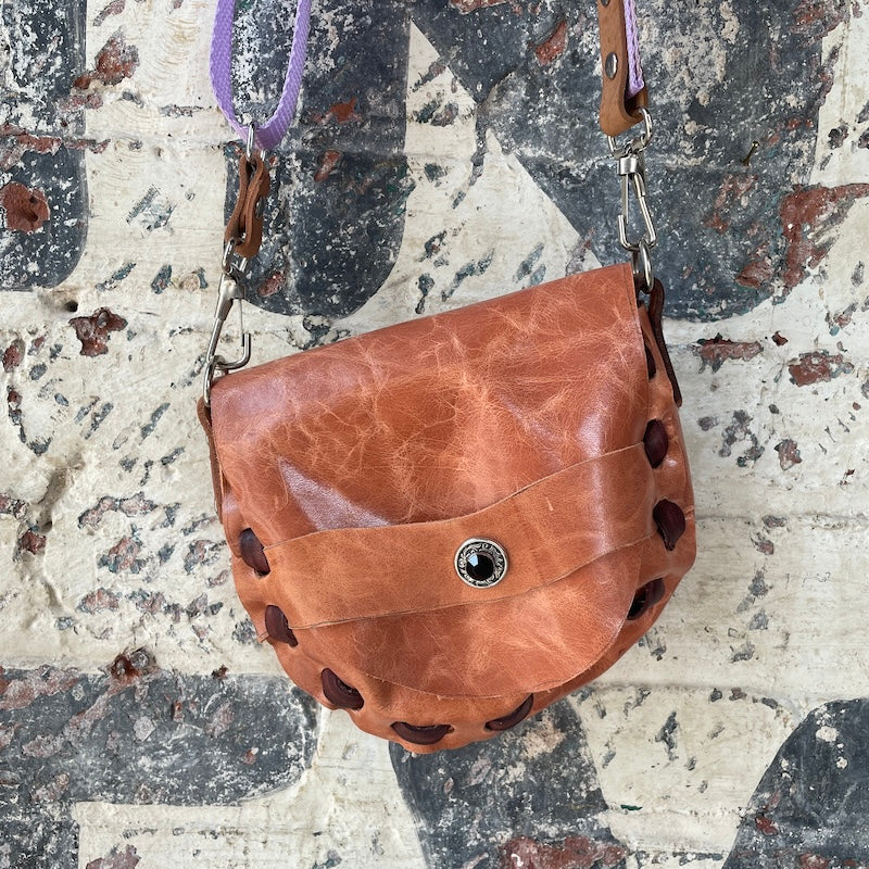 Handmade Leather Bag - Lavender strap