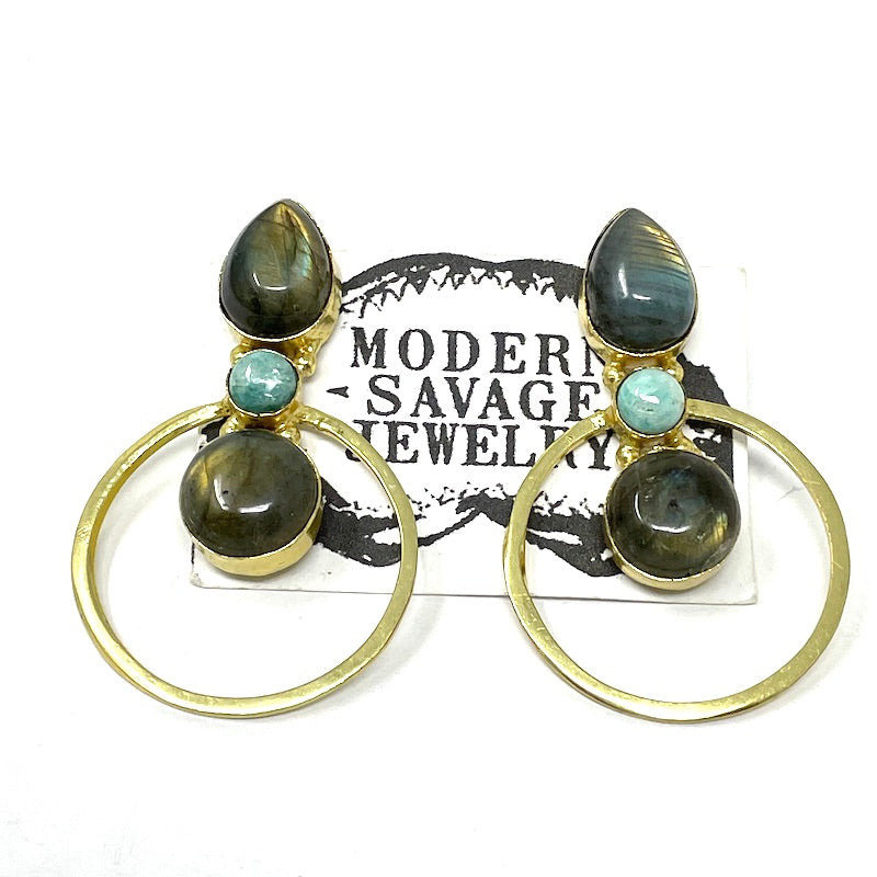 Earrings - Labradorite and Amazonite