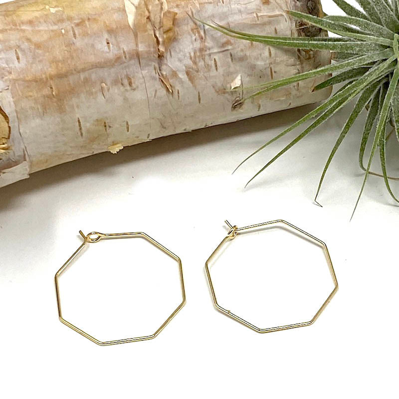 Earrings - Hexagon Gold Hoops
