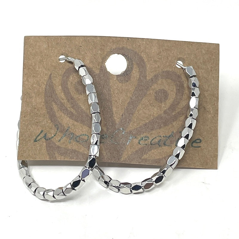 Earrings - D095 Silver Sparkly Hoops