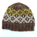 Knit Cap - Brown + Yellow/White Diamonds