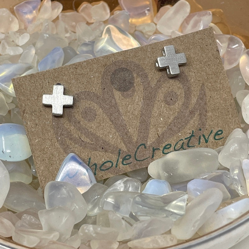 Stud Earrings - Silver Cross