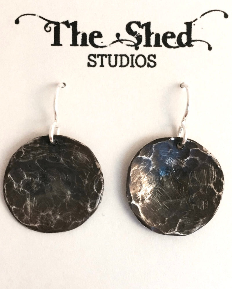 Earrings - Oxidized Silver Discs