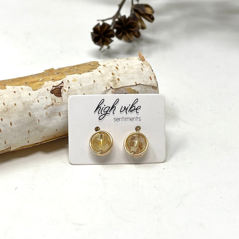 Studs - Wire Wrapped Gem - Gold
