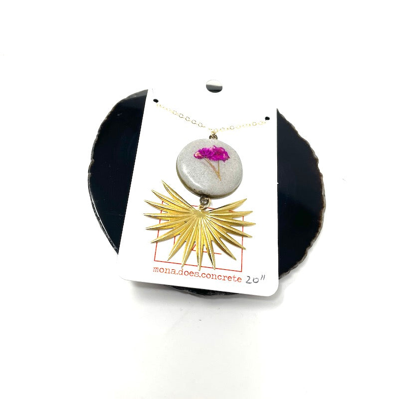 Necklace - Floral Circle | Brass Spray | Pink Flower
