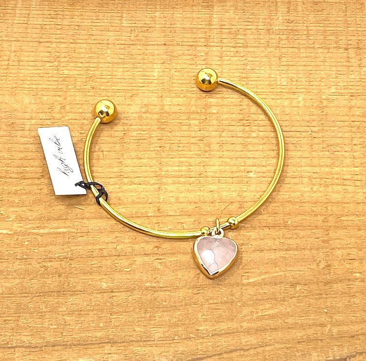 Bangle Bracelet - Rose Quart Heart