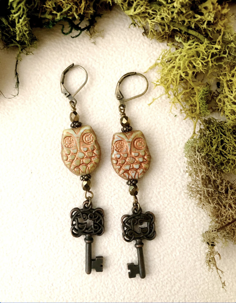 Earrings - Owl + Key