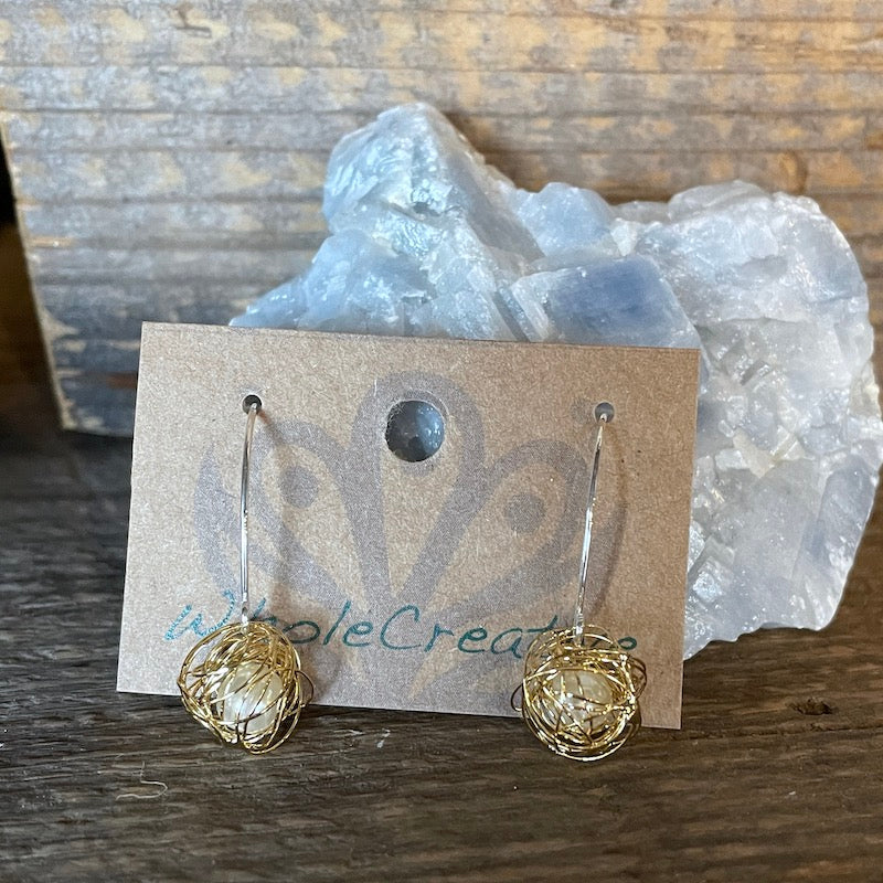 Earrings - Gold Wire Wrapped Pearls