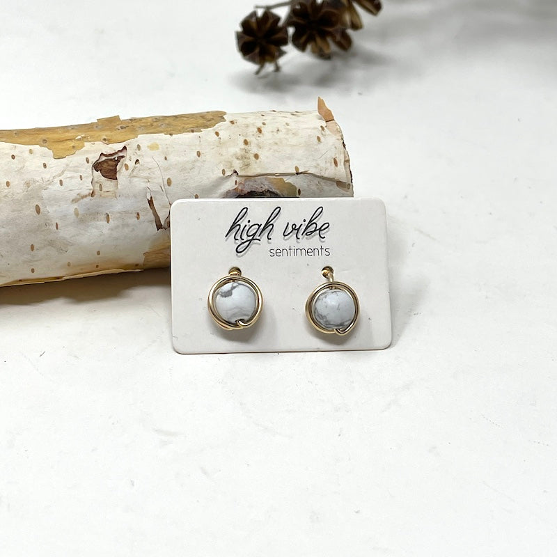Studs - Wire Wrapped Gem - Gold