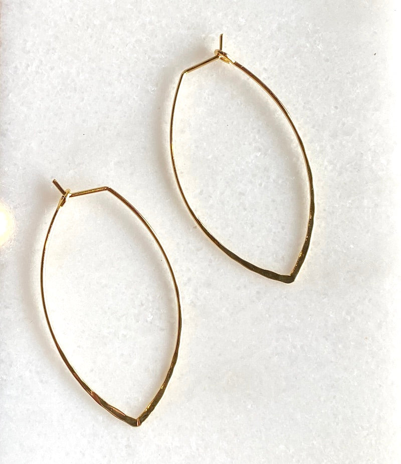 Earrings - Gold Hammered Marquise Hoops