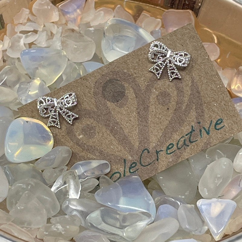 Stud Earrings - Lace Silver Bows