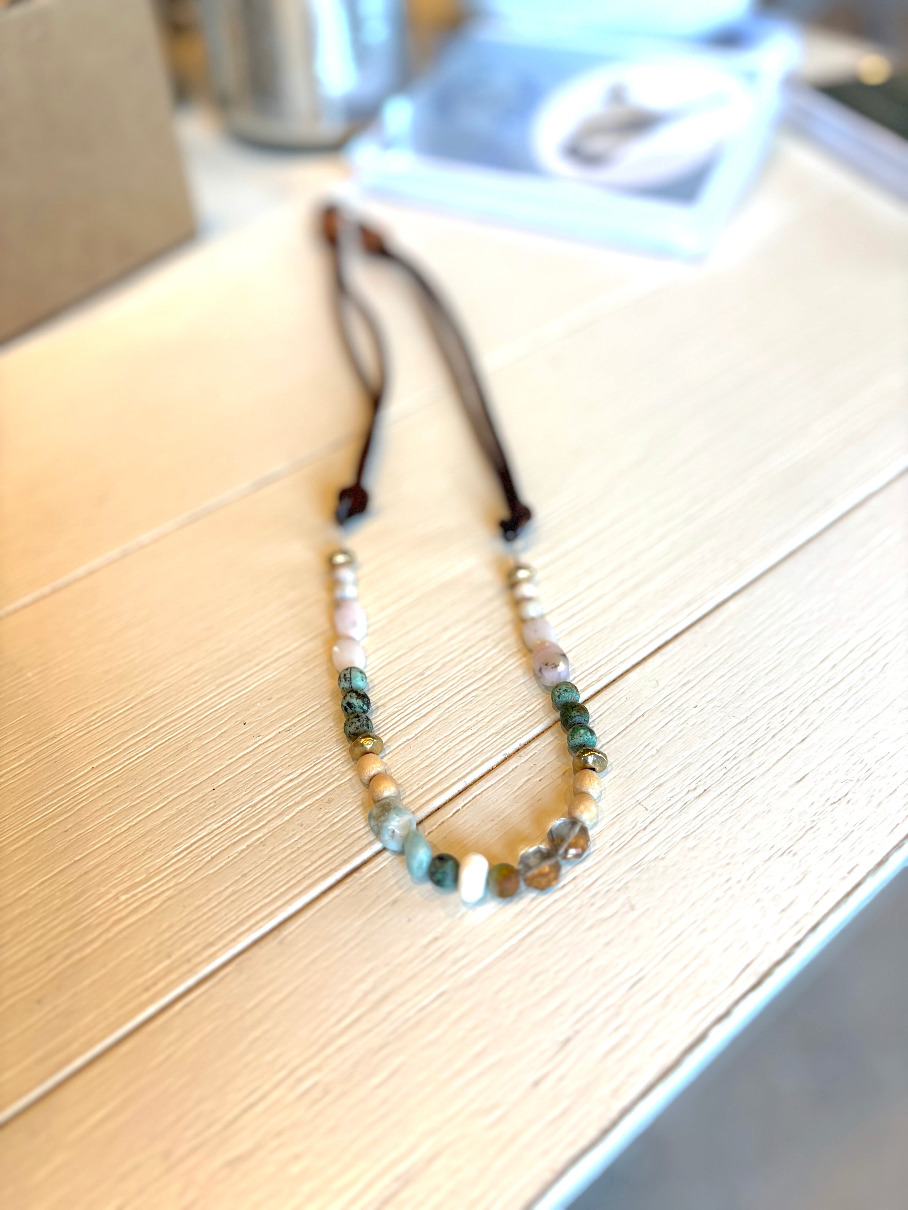 Necklace - Leather and Stone