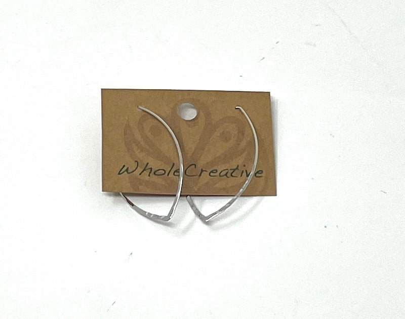 Earrings - Silver Hammered Marquise Hoops