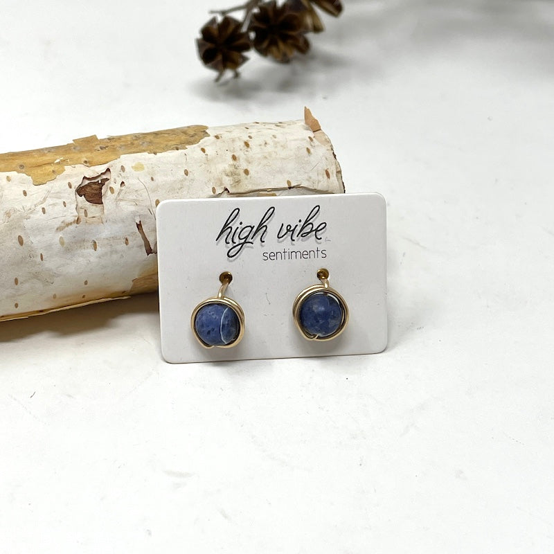 Studs - Wire Wrapped Gem - Gold