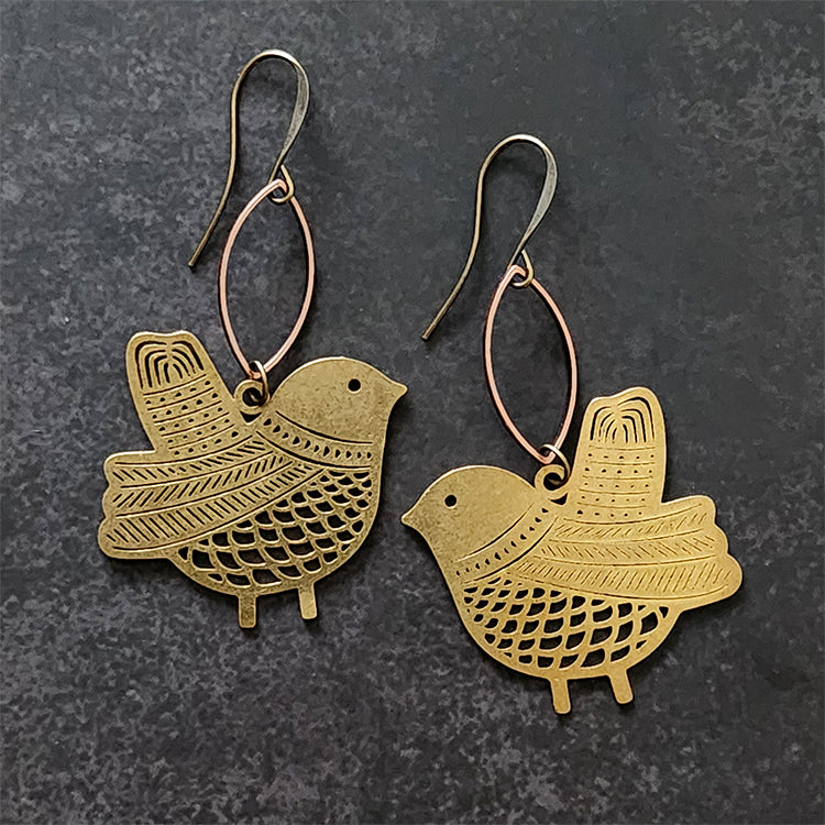 Earrings - Golden lattice birds