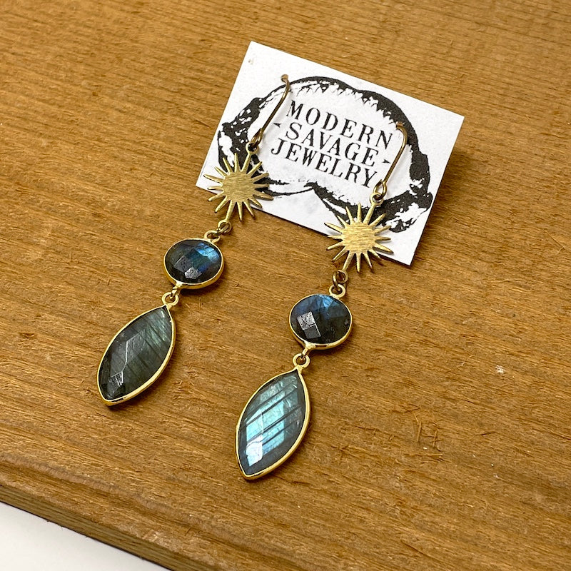 Earrings - Labradorite Star Burst Drop
