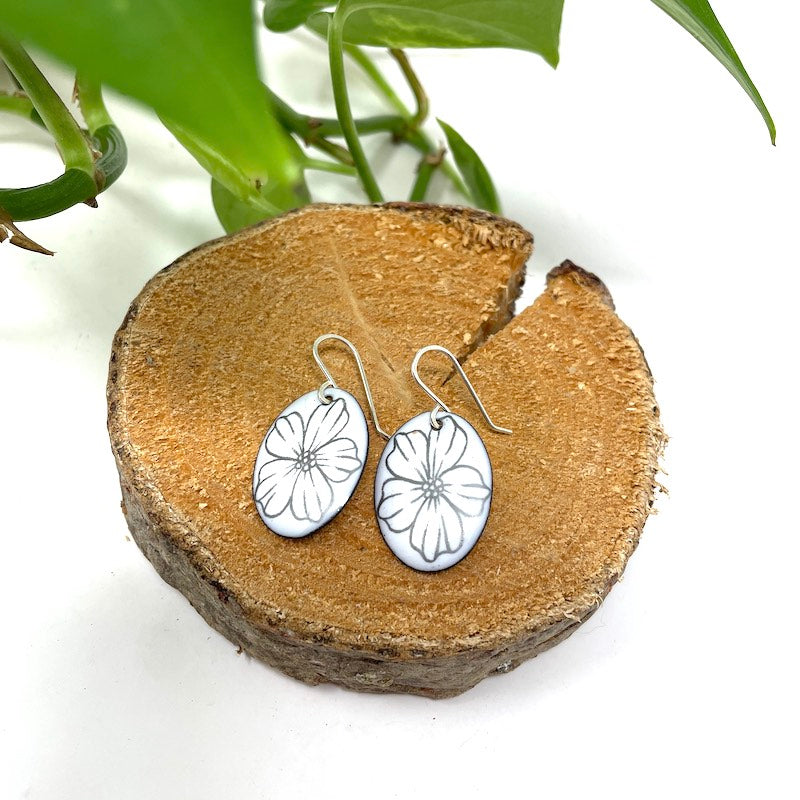 White Poppy Doodle Earrings