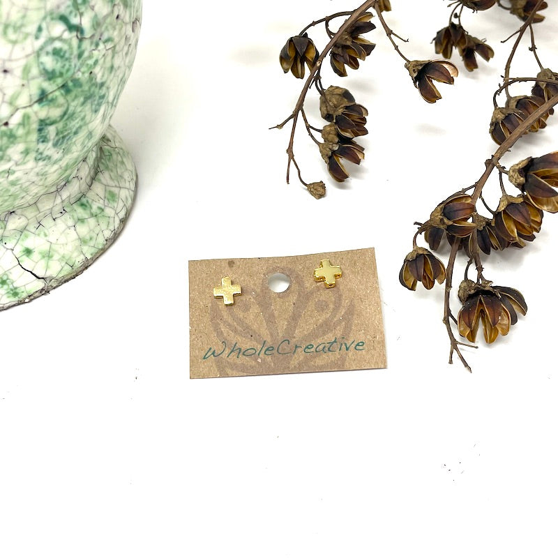 Stud Earrings - Gold Cross