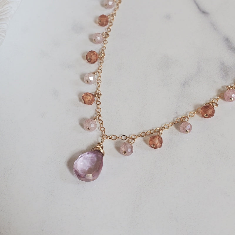 Necklace - Bloom Smile - Pink Topaz Gf