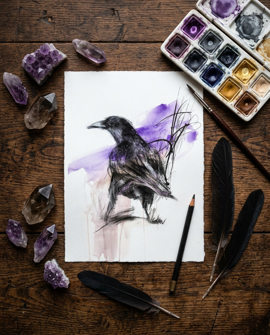 Watercolor Raven