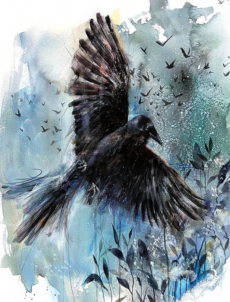 Watercolor Raven