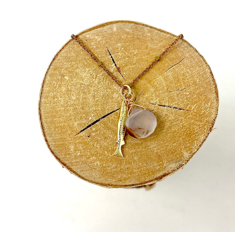 Necklace - Brass Chalcedony (Go Fish)