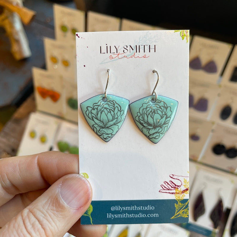 Sea Foam Peony Doodle Earrings
