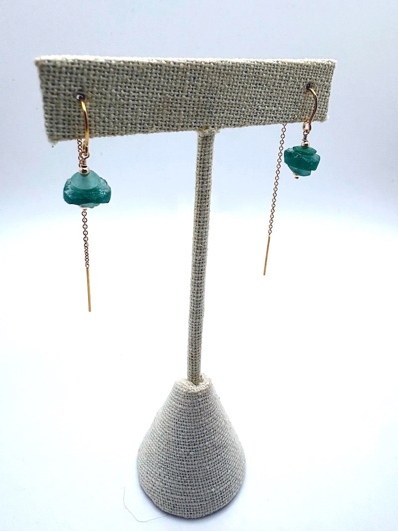 Earrings - Triple Glass Threader (Ancient Roman Glass)