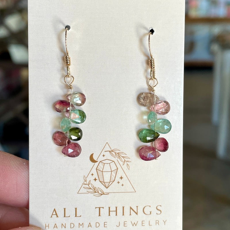 Earrings - Tourmaline Stacks - Watermelon Teardrops