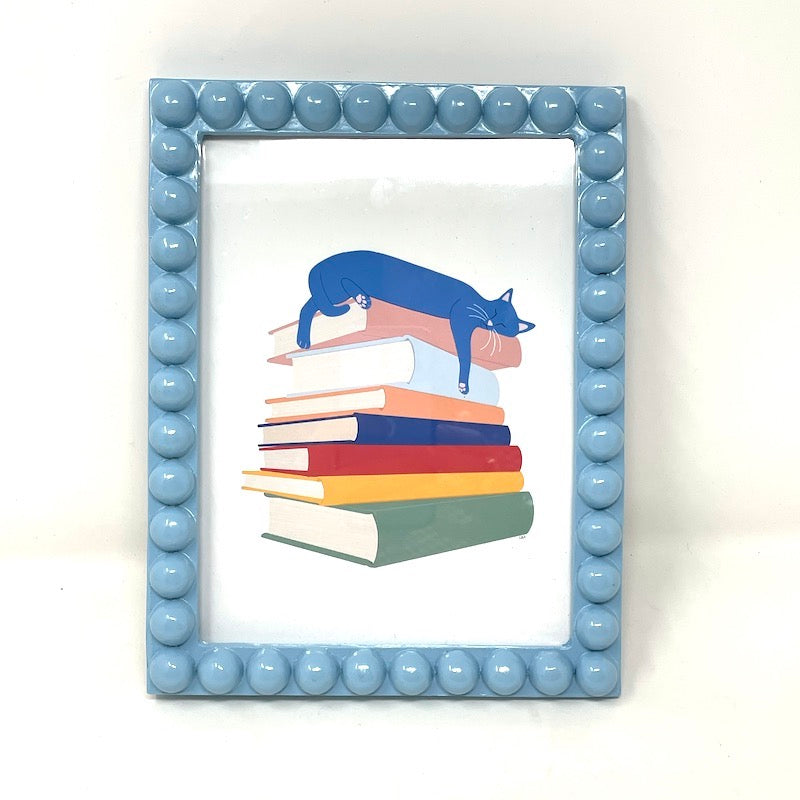 Framed Print - Well Read Cat I Blue Bubble Frame